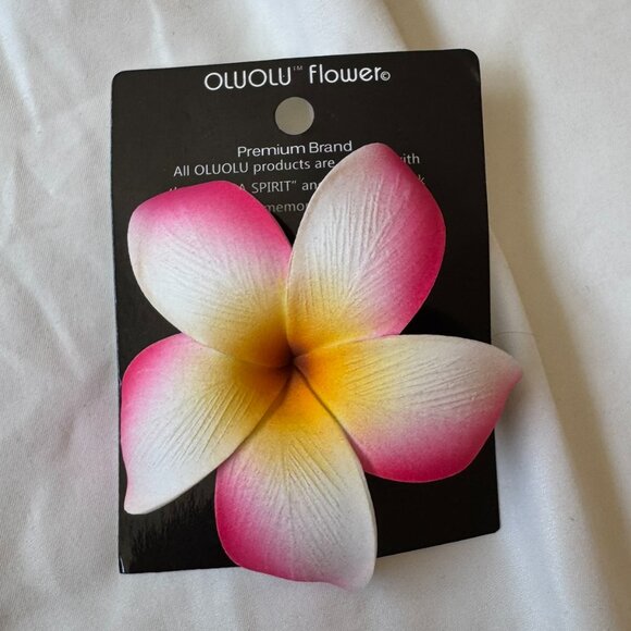 NWT Oluolu Flower Hawaiian Plumeria Flower Hair Clip, OS, Pink + Yellow + White - Picture 1 of 10